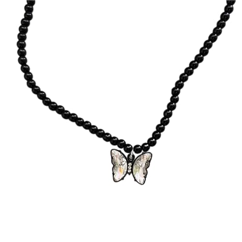 Laikoutd Butterfly Anhänger Halskette Vintage Halsschmuck Ohrringe Verstellbares Längenhalle Acrylmaterial Für Frauen Und Mädchen Schmetterling Ohrringe von Laikoutd
