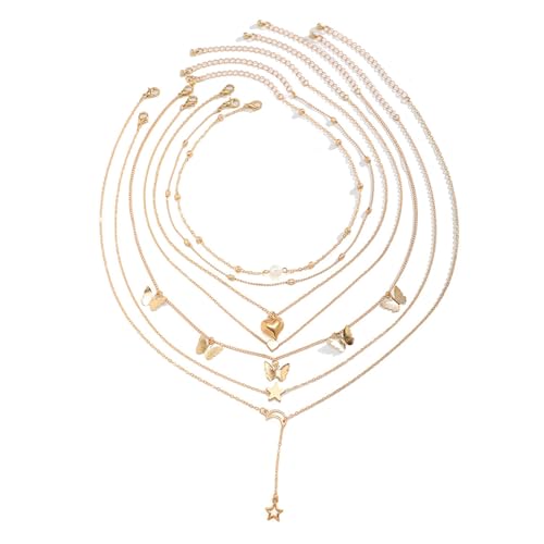 Laikoutd Elegante Mehrschicht Schlangeblikaner Kette Imitation Perlen Perle Dünne Kette Halskette Einstellbare Länge Schmetterling Anhänger Choker Sterncharm Halskette Laikoutd Elegante Mehrschicht Schlangeblikaner Kette Imitation Perlen Perle Dünne Kette Halskette Einstellbare Länge Schmetterling Anhänger Choker Sterncharm Halskette von Laikoutd