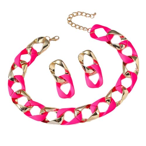 Laikoutd Frauen Farbenfrohe Ohrringe Und Halskette Set Geometrische Hip Hop Frauen Hals Schmucktägliches Schmuckset Für Jeden Anlass Spleiß Halskette von Laikoutd