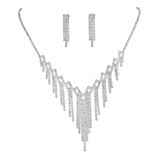 Laikoutd Funkelnde Kristallquasten Halskette Ohrringe Set für Bankett Mode Strass Frauen Accessoire Handgemachte Accessoires von Laikoutd
