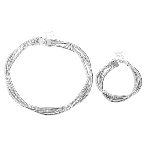 Laikoutd Geometrische Halskette Armband Set Elegante 3 Stränge Wickeln Kettenkette Und Armband Set Für Frauen In Punk Mode Hip Hop Accessoires von Laikoutd