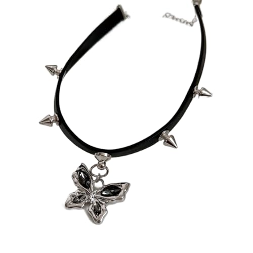 Laikoutd Kalte Windimitation Perlen Halskette Frauen Hip Hop Pullover Kette Kühle Leder Schmetterlings Schlüsselbein Kettenzubehör Leder Schmetterling Halskette Für Frauen von Laikoutd