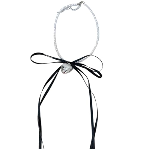 Laikoutd Mode Bowknot Heart Halskette Einstellbare Länge Schlüsselbeinkette Imitation Perlen Perlen Hals Laikoutd Mode Bowknot Heart Halskette Einstellbare Länge Schlüsselbeinkette Imitation Perlen Perlen Hals von Laikoutd