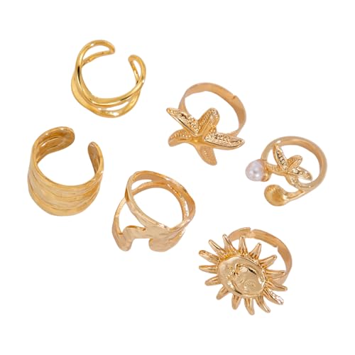 Laikoutd Mode Unregelmäßige Sonnenblumenstarfische Offene Ringe Für Frauen Und Männer In Gold Und Silberfarben Verstellbarer Fingerring Verstellbar von Laikoutd