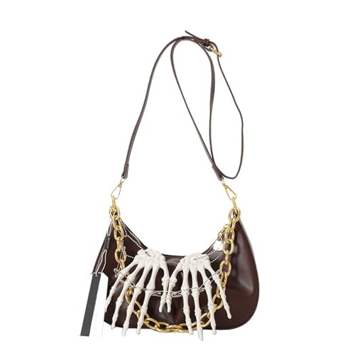 Laikoutd Moderne Achselhöhle Bag PU Leder Achselhaut Für Frauen Punk Skelett Metallkette Crossbody Body Knödel Umhängetasche Reise Achselhöhle Achselbeutel von Laikoutd