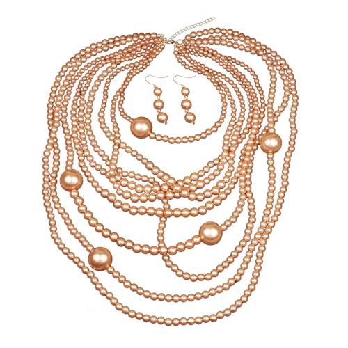 Laikoutd Modische Halskette und Ohrringe, Kunstperlen, strukturierter Schmuck, geeignet für den täglichen Gebrauch und besondere Anlässe von Laikoutd