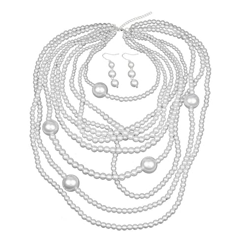 Laikoutd Modische Halskette und Ohrringe, Kunstperlen, strukturierter Schmuck, geeignet für den täglichen Gebrauch und besondere Anlässe von Laikoutd
