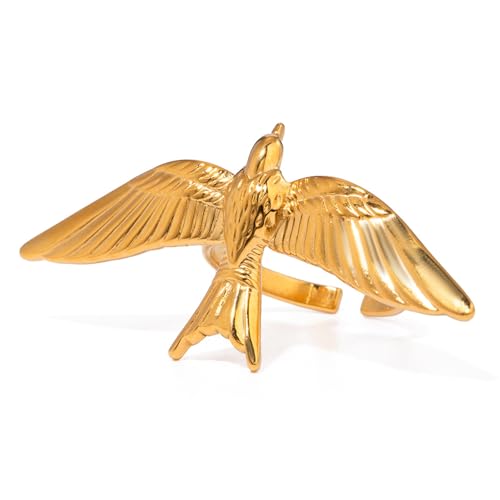Laikoutd Retro Stile Robuste Edelstahl Vogelflügel Open Ringe Schmuck Accessoire Für Frauen Suchen Einzigartiges Modisches Statement Jugendlicher Stil Schmuck von Laikoutd