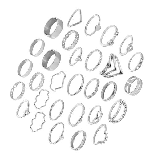 Laikoutd Silber/Gold Farbringe Set Elegant Stapel Geometrischer Fingerringe Schmuck Für Frauen Tägliche Outfits Partyzubehör von Laikoutd