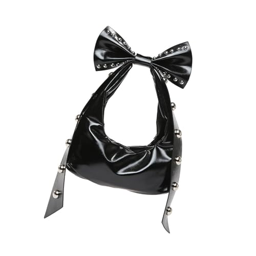 Laikoutd Trendige Handtasche Für Frauen Mit Einzigartigen Bögen Und Nietverzierungen Stilvolle PU Leder Frauen Umhängetasche Abnehmbare Schleife Geldbörse von Laikoutd