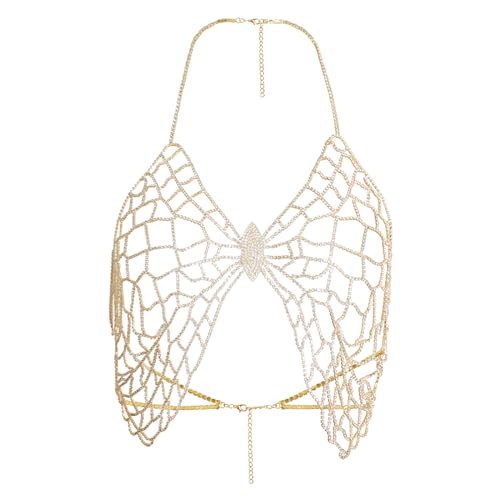 Nachtclub Strass Brustkette Schmetterling BH Kette Mode Körperkette Strand Outfit Zubehör für Frauen Mädchen von Laikoutd