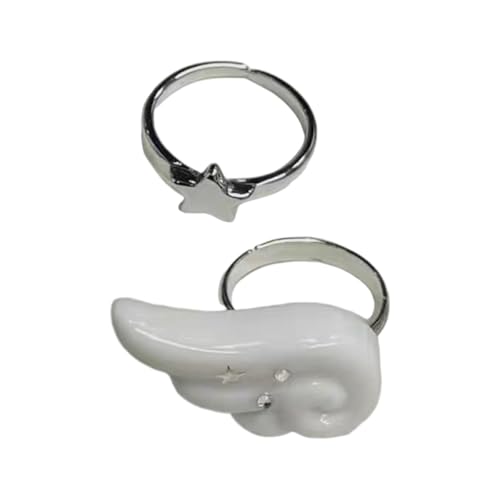 Paar Celestials Entwirft Verstellbare Fingerringe Robuste Legierung Kunststoffmaterial Trendy Accessoires Für Ladies Star Und Engelsflügelringe Set Set von Laikoutd