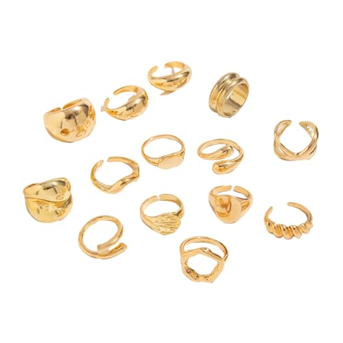 Packung Von 12 Perlen Verschönerte Offene Arbeiten Unregelmäßige Ringe Set Legierung Mode Schmuck Leichter Hohlschmuck Für Frauen Vielseitige Stapelbare Partyringe von Laikoutd