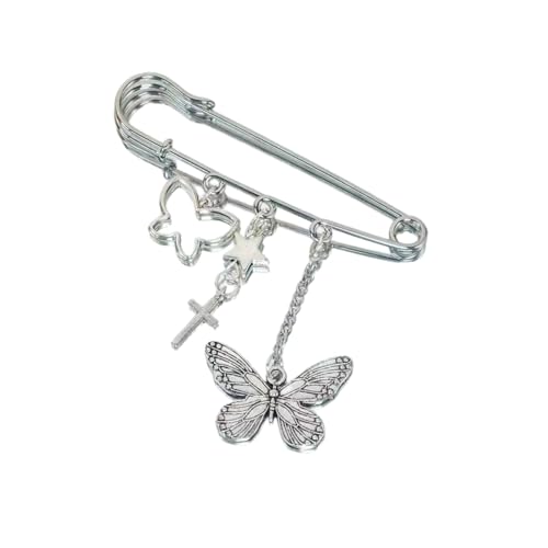 Silber Butterfly Clasp Kette Brosche Star Bowknot Abzeichen Personalisierte Perlenanhänger Brosche Zarte Kragen Pin Silber Butterfly Clasp Kette Brosche von Laikoutd