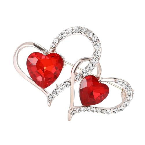 Laikoutd Trendige Strasssteine ​​Doppelte Herzbroschen Für Frauen Und Männer Valentinstag Party Accessoires Geschenke Täglich Casual Wear Statement Brosche Brosche von Laikoutd