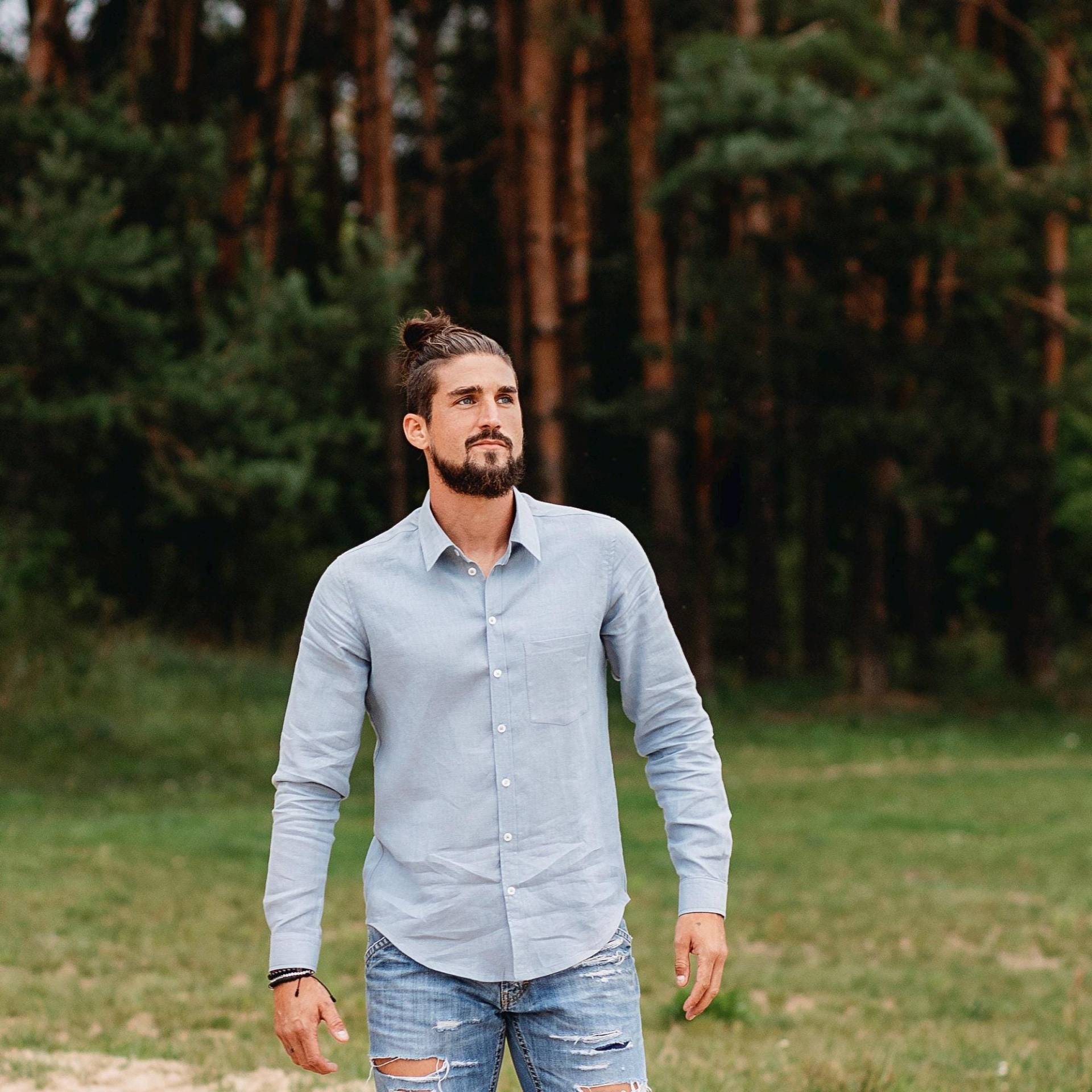Ein Herren-Leinenhemd, Blaues Leinenhemd, Tailliertes Leinenhemd Ein Herren-Leinenhemd, Blaues Leinenhemd, Tailliertes Leinenhemd von LaimaCreationsStore