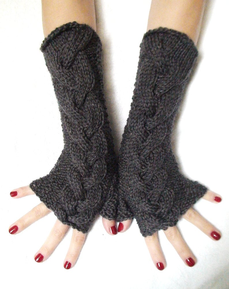 Fingerlose Handschuhe Grau Pulswärmer Dunkelgrau Gestreift, Extra Lang Und Weich von LaimaShop