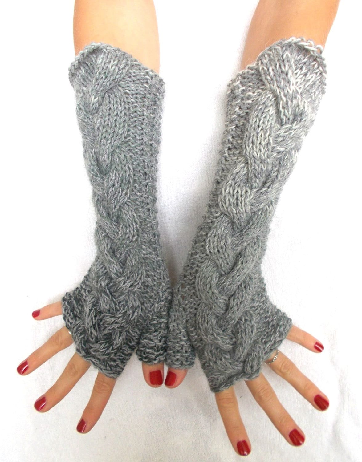 Fingerlose Handschuhe Grautöne Warm Armstulpen Extra Lang von LaimaShop