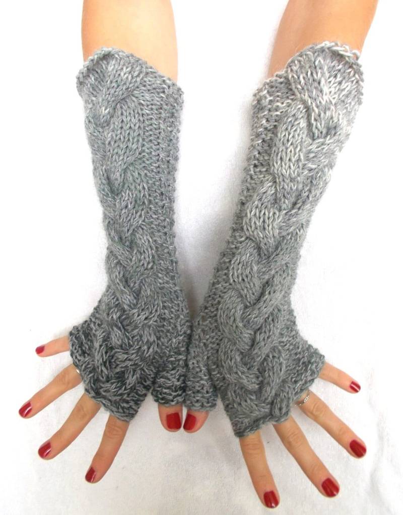 Fingerlose Handschuhe Grautöne Warm Armstulpen Extra Lang von LaimaShop