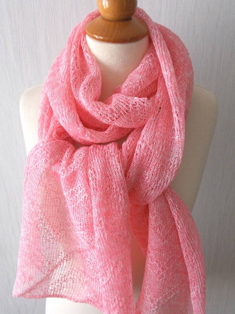 Leinen Schal Rosa Weiß Gestrickte Natürliche Sommer Wrap von LaimaShop