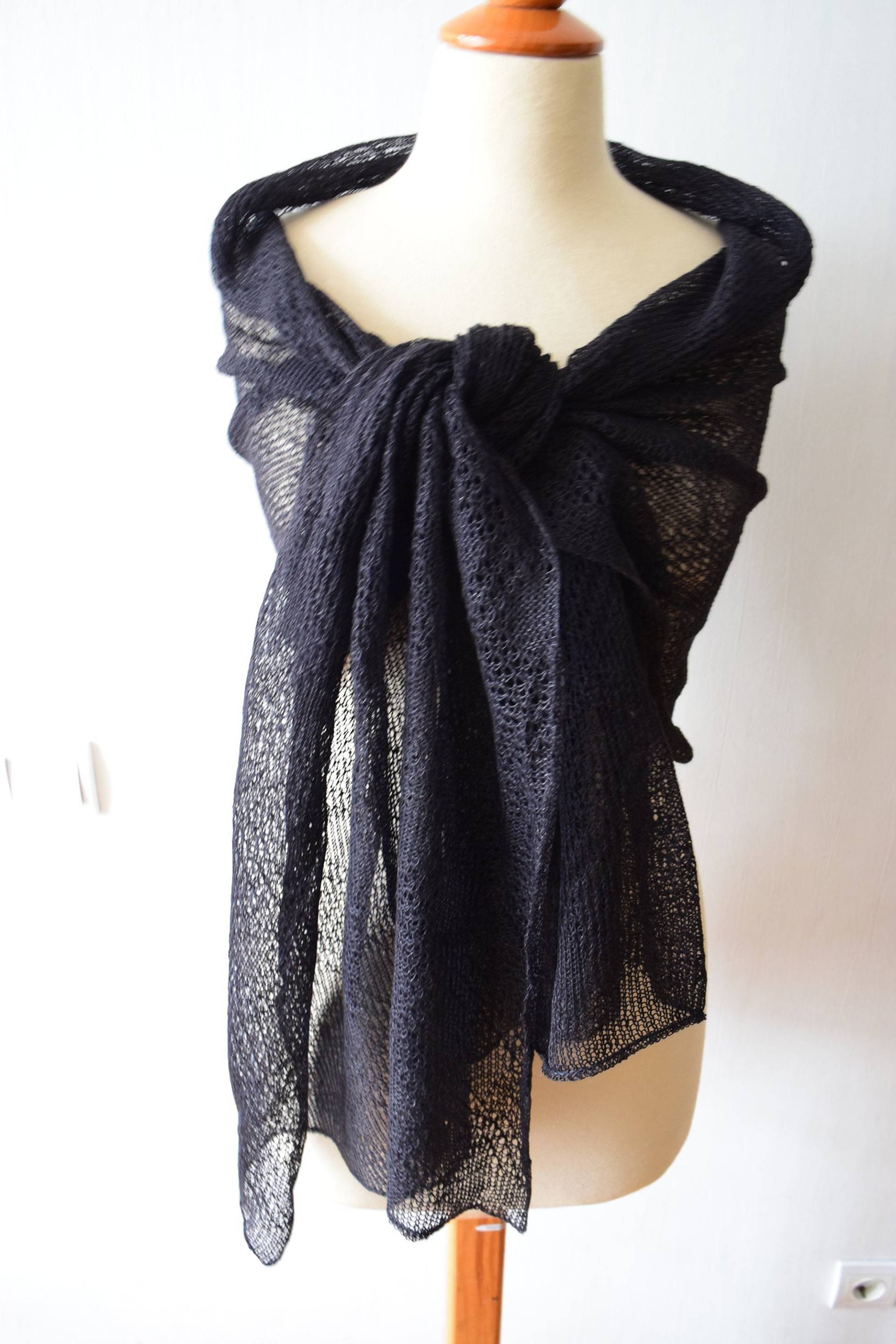 Leinen Schal Schwarz Spitze Gestrickte Natürliche Sommer Flachs Wrap Frauen Accessoire von LaimaShop