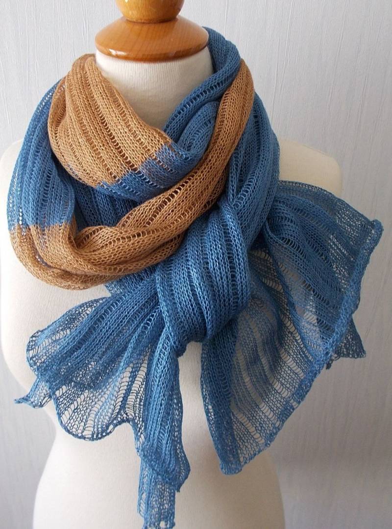 Leinenschal Strickschal Natürlicher Sommer Wrap Für Frauen in Blau Braun von LaimaShop