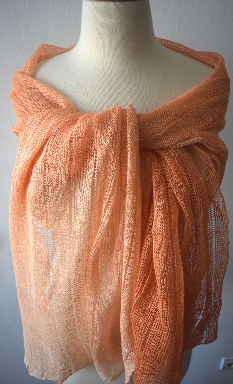 Ombre Leinenschal Orange Tangerine Spice Shades Gestrickt Handgefärbte Natürliche Sommer Schal Wrap Natürlicher Flachs von LaimaShop