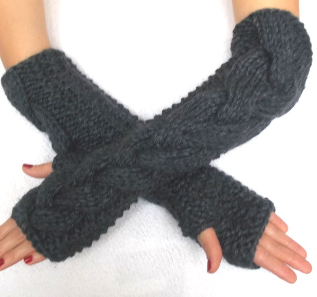 Super Chunky Fingerlose Handschuhe Ellenbogen Länge Armstulpen Dunkelgrau Warm von LaimaShop