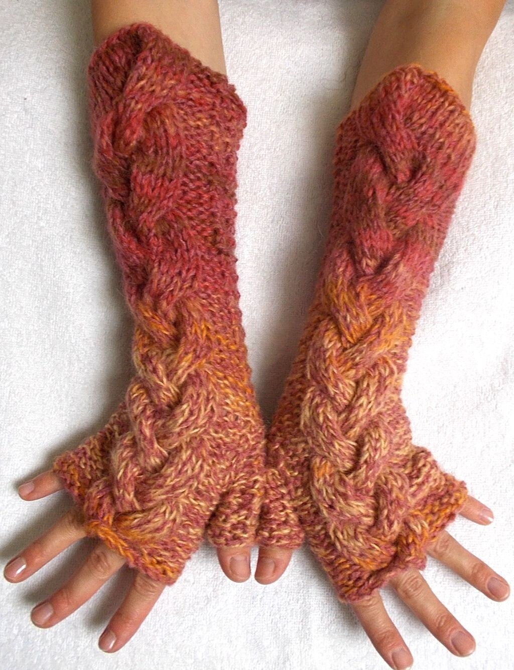 Wollwalk Armstulpen Armstulpen Extra Lang Gelb Orange Ton Orchidee von LaimaShop