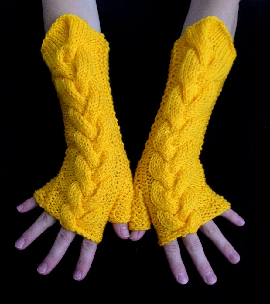 stricken Gelbe Fingerlose Handschuhe Zopfmuster Arm Pulswärmer von LaimaShop