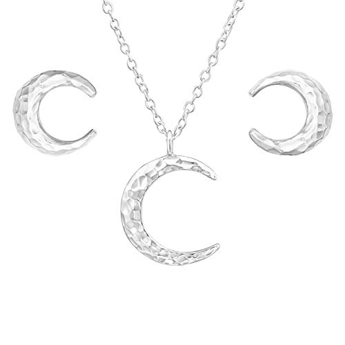 Damen Echtschmuck Schmuckset Halskette Anhänger Mond 13mm mit Kette 45cm Ohrstecker Halbmond 7mm aus Sterling Silber 925 von Laimons