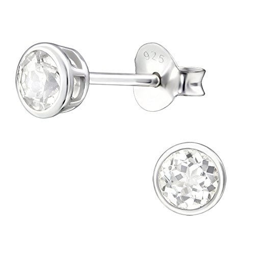 Damen Ohrringe Ohrstecker Silberne 5mm runde Ohrstecker mit Zirkonia – 925 Sterling Silber, versilbert + E-Coat, handgefertigte Zargenfassung von Laimons