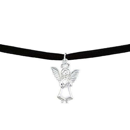 Laimons Damen Choker-Halskette Schutzengel matt glanz Schwarz Samt Sterling Silber 925 von Laimons