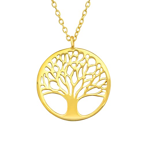 Laimons Damen Halskette Anhänger Baum des Lebens Lebensbaum 17mm vergoldet Platte Scheibe mit Kette 45cm Sterling Silber 925 von Laimons
