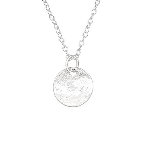 Laimons Damen Halskette Anhänger Platte Scheibe gewellt rund 9mm Design gebürstet und Kette 45cm Sterling Silber 925 von Laimons