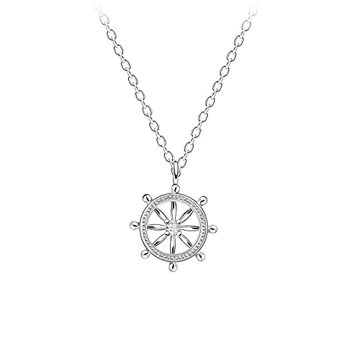 Laimons Damen Halskette Anhänger Steuerrad maritim 12mm Design Glanz Zirkonia und Kette 45cm Sterling Silber 925 von Laimons