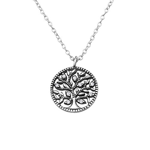 Laimons Damen-Halskette Baum des Lebens oxidiert Weiß Zirkonia Sterling Silber 925 von Laimons