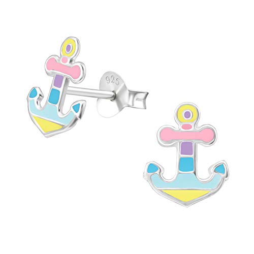 Laimons Damen-Ohrstecker Ohrringe Damenschmuck Anker 10mm im Maritim Design Pastel-farben gelb, blau, rosa und grün Sterling Silber 925 von Laimons