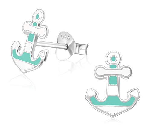 Laimons Damen-Ohrstecker Ohrringe Damenschmuck Anker 10mm im Maritim Design weiß Mint Sterling Silber 925 von Laimons