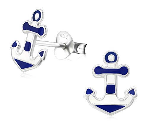 Laimons Damen-Ohrstecker Anker 10mm im Maritim Design weiß blau Sterling Silber 925 von Laimons