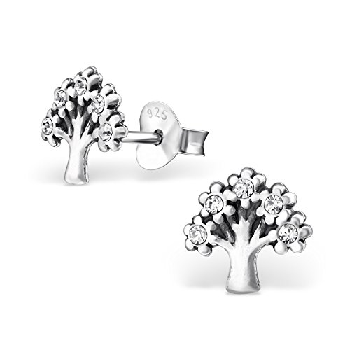 Laimons Damen-Ohrstecker Baum des Lebens oxidiert Glitzer Sterling Silber 925 von Laimons