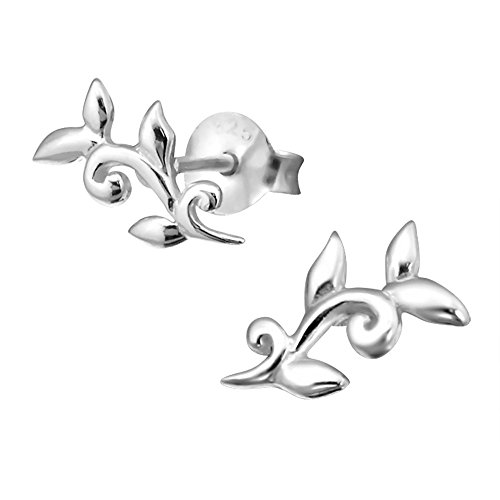Laimons Damen-Ohrstecker Blatt Zweig design glanz Sterling Silber 925 von Laimons