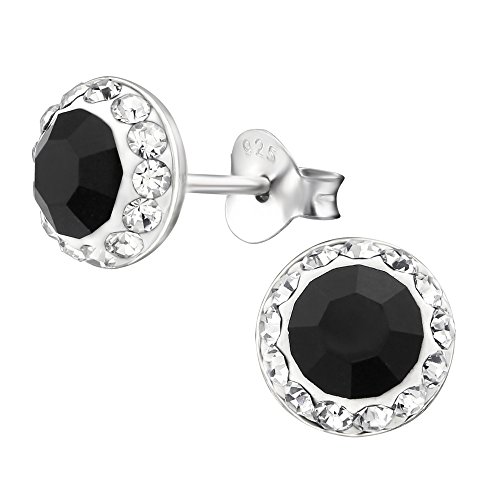 Laimons Damen-Ohrstecker Damenschmuck Halbkugel glitzer schwarz weiß Sterling Silber 925 von Laimons
