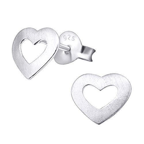 Laimons Damen-Ohrstecker Damenschmuck Herz offen gebürstet Sterling Silber 925 von Laimons