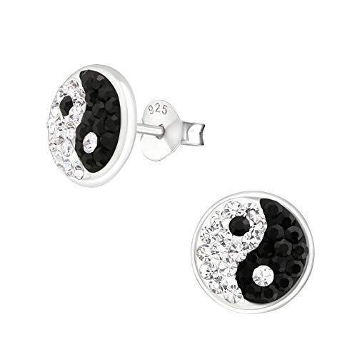Laimons Damen-Ohrstecker Damenschmuck Kreis Ying Yang Platte schwarz weiße Zirkonia Sterling Silber 925 von Laimons