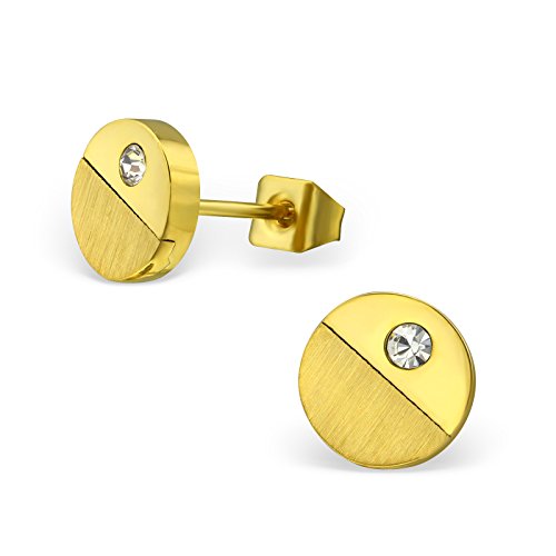 Laimons Damen-Ohrstecker Damenschmuck Kreis halb-halb glanz vergoldet Glitzer Edelstahl von Laimons