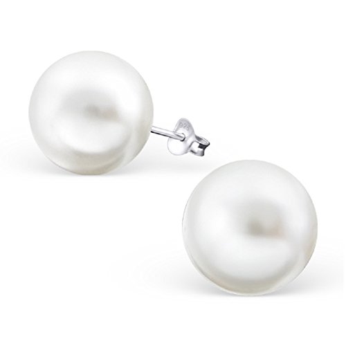 Laimons Damen-Ohrstecker Damenschmuck Kugel Ball 14mm in weiß glanz Sterling Silber 925 von Laimons