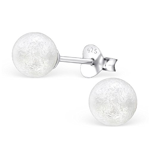 Laimons Damen-Ohrstecker Damenschmuck Kugel Ball 6mm in weiß gebürstet Sterling Silber 925 von Laimons