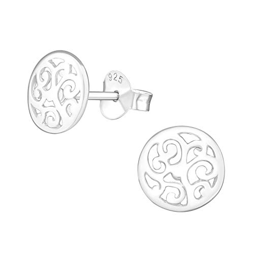 Laimons Damen-Ohrstecker Damenschmuck Mandala Scheibe Platte 8mm glanz Sterling Silber 925 von Laimons