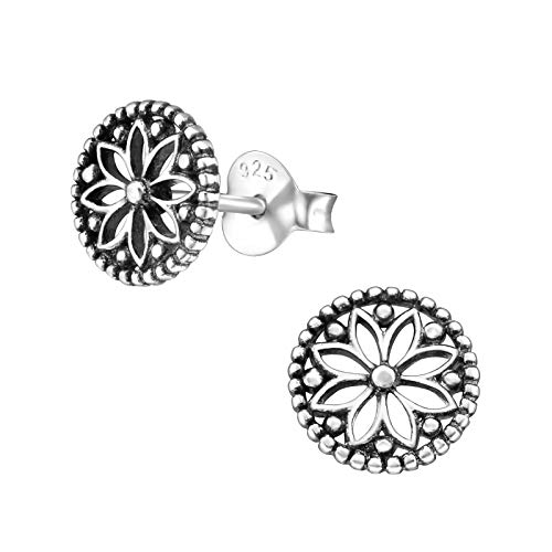 Laimons Damen-Ohrstecker Ohrringe Damenschmuck Mandala Scheibe Platte oxidiert Sterling Silber 925 von Laimons